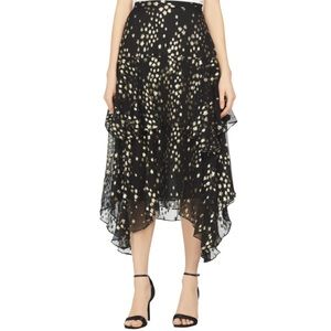 NWOT LoveShackFancy Alex Tiered Silk Skirt Black and Metallic Gold Stars Size 0
